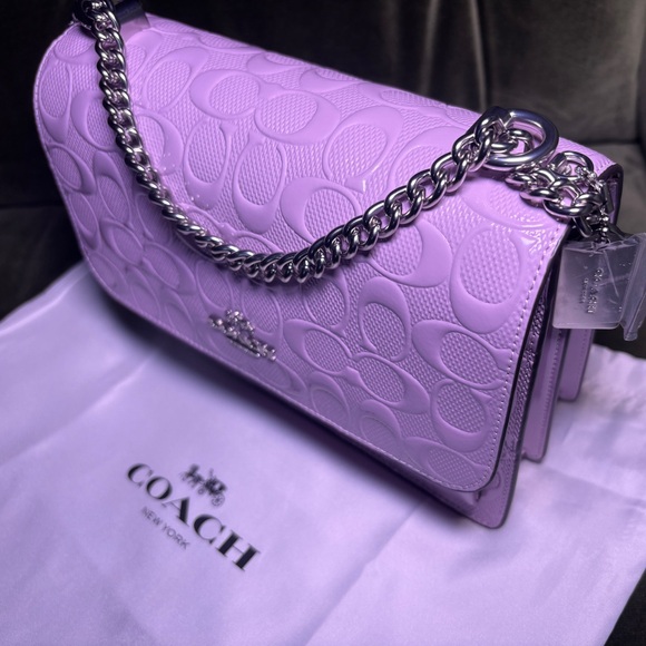 NWT Coach Klare Crossbody Lilac Embossed Signature Chain Shoulder Bag - Picture 4 of 11